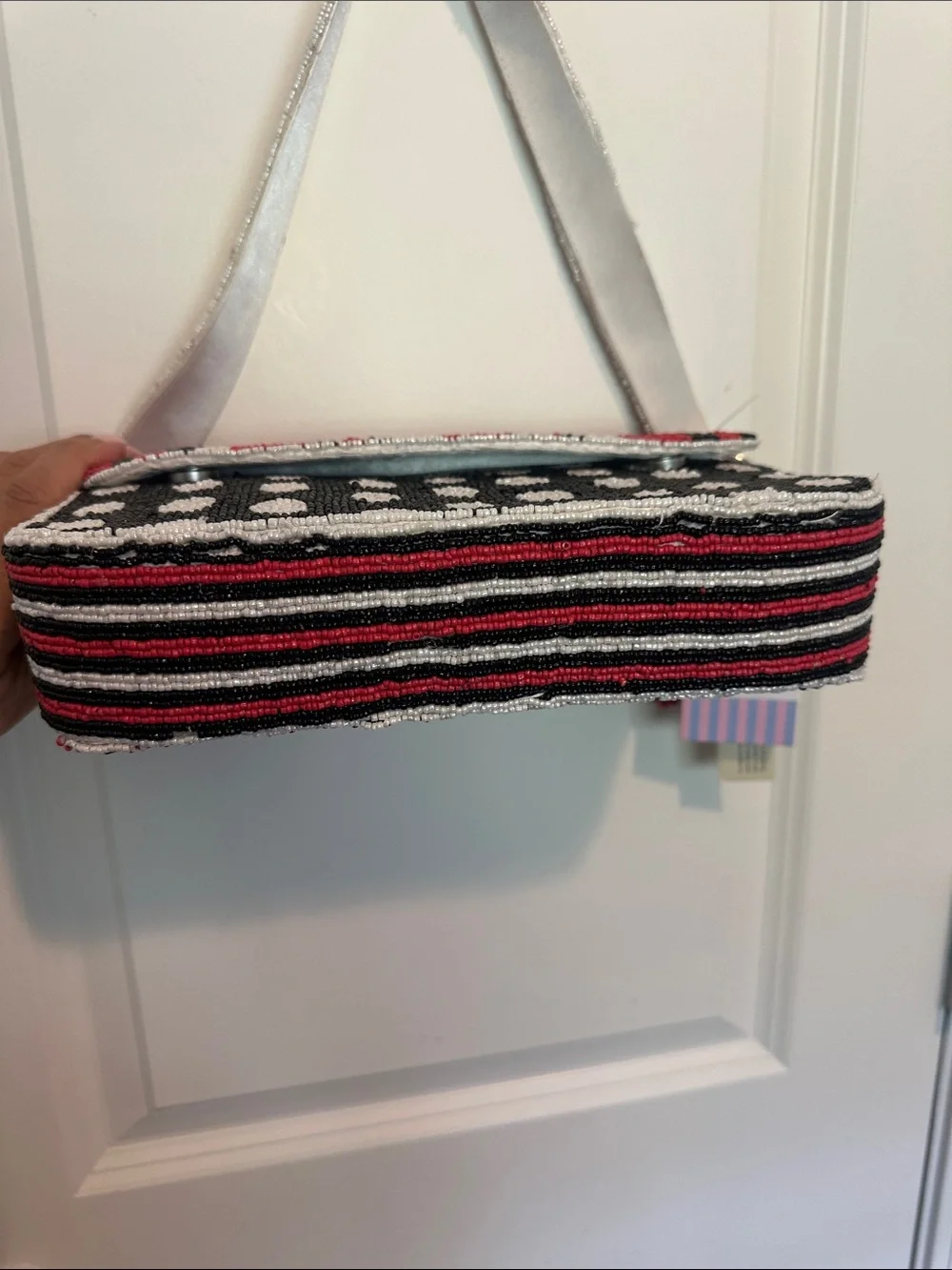 NWT Made In India Purse Red Black White Beaded Bag Buckeyes Bulldogs Falcons
